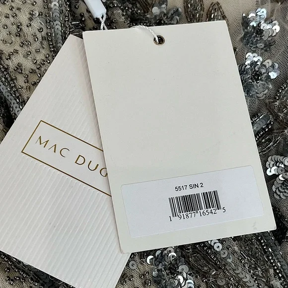 MAC DUGGAL Embellished Sleeveless Plunge Neck Low Back Gown Silver 5517 NWT - Picture 14 of 14